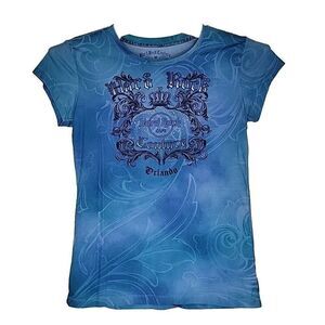 Hard Rock Couture Orlando Florida Size Medium Blue Cap Sleeve 2 Sided